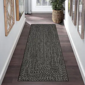 Garvee Long Runner Rug 2x8 Modern Braided Print Runner Rug With Non-Slip Backing Stain Resistant Indoor Carpet Low Pile Floor Cover For Kitchen Hallway Laundry Entryway,Grey/Brown