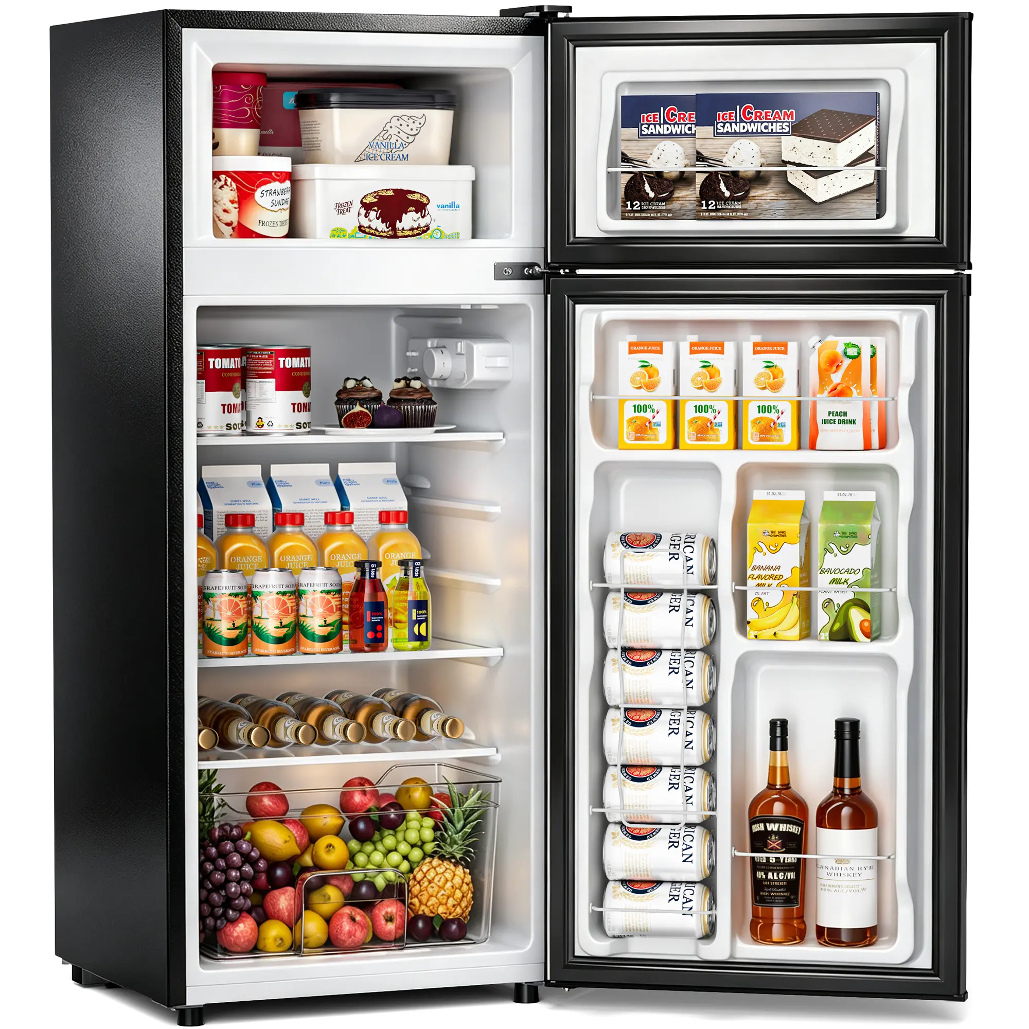 Manastin 4.5 Cu.Ft Mini Fridge with Freezer, 2-Door Small Refrigerator with 7-Level Adjustable Thermostat, Quiet Compact Fridge for Bedroom, Apartment, Dorm, Office
