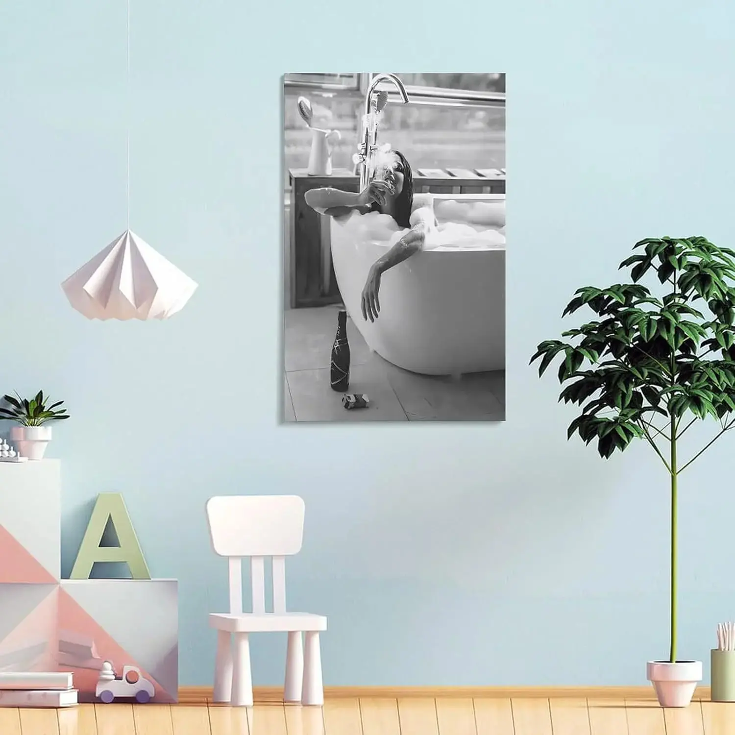 Woman Smoking in Bathtub Print, Black and White Bar Cart Poster, Bathroom Wall Art Decoration, No Frame decor poster Artistic Ornaments Photo