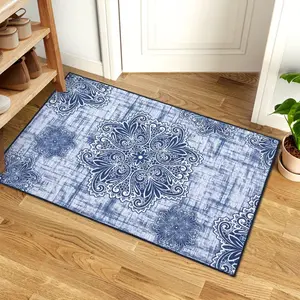 GARVEE offers a versatile collection of washable, non-slip vintage medallion area rugs in various sizes and shapes, featuring low pile, stain-resistant, ultra-thin designs, perfect for any room decor, available in navy and grey/beige.