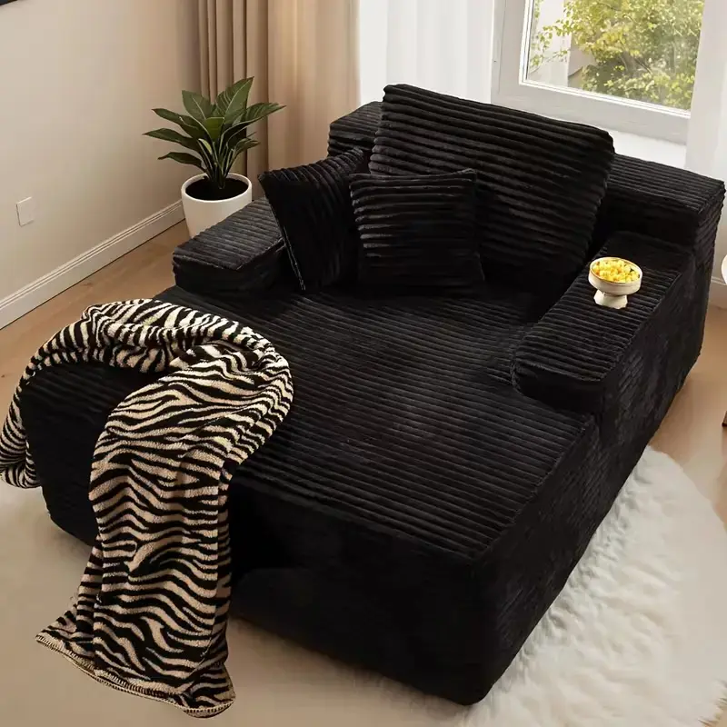 67" Extra-Large boneless couches Chaise Lounge Chair Indoor,Faux Sleeper Sofa Couch Bed with Pillows Wide Armrests,Fluffy Comfy Cloud Couch,Compression Foam Couch for Living Room,Bedroom,No Assembly