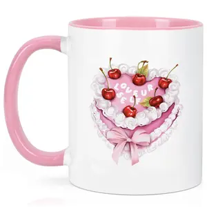 Love Yourself Motivational Ceramic Mug, Coquette Cherry Cake Coffee Mug, I Am Enough Tea Cup, Valentine Gift For Her