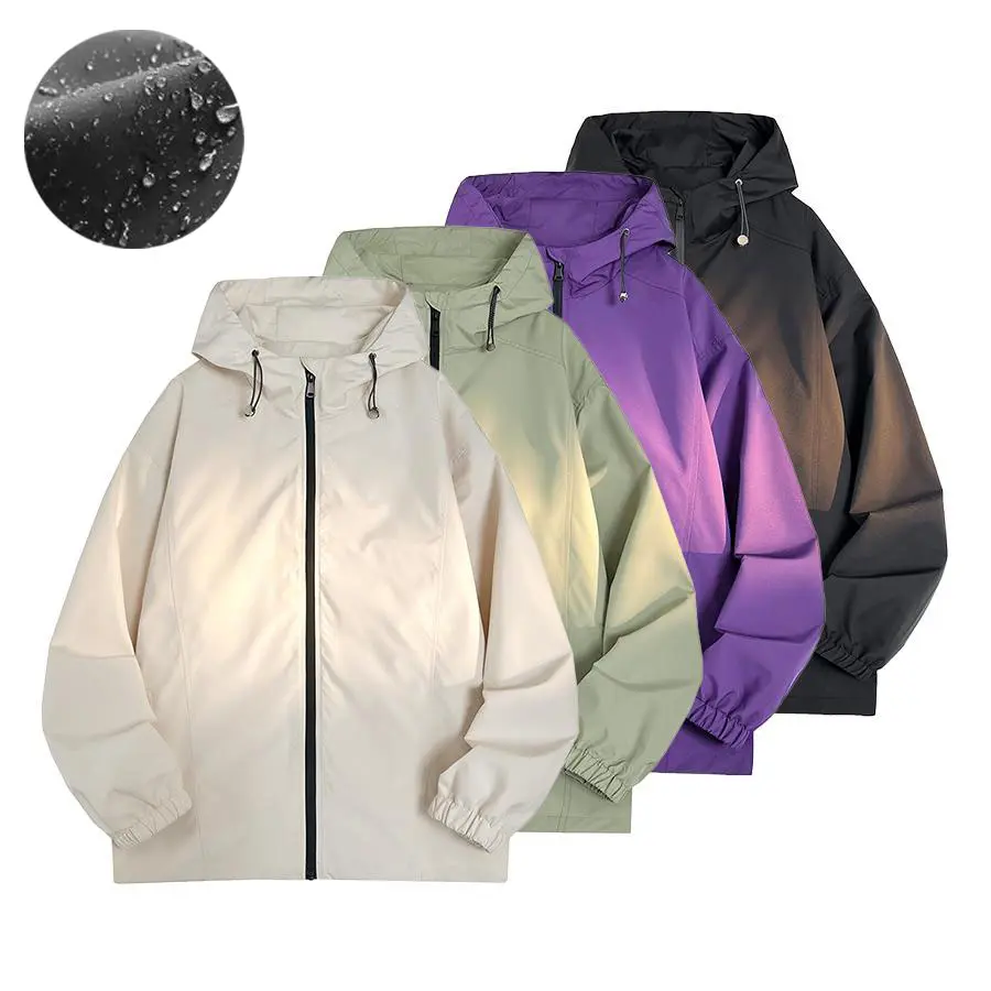 Men’s Lightweight Plain Loose Zip-Up Hooded Coat - Menswear Long Sleeve Windbreaker with Drawstring Hood, Elastic Cuffs for Casual Outdoor Use, Coats