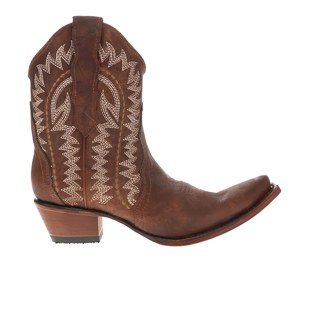 Corral Boots Womens Embroidered Ankle Pull On Snip Toe  Casual Boots Ankle Mid Heel 2-3" - Brown