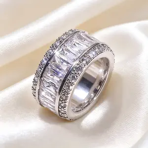 Elegant Baguette Cut Cubic Zirconia Copper Full Eternity Band - Promise Ring for Girlfriend, Double Row Pave Stackable Wedding & Daily Wear Jewelry, Copper Band Rings, Cubic Zirconia Rings