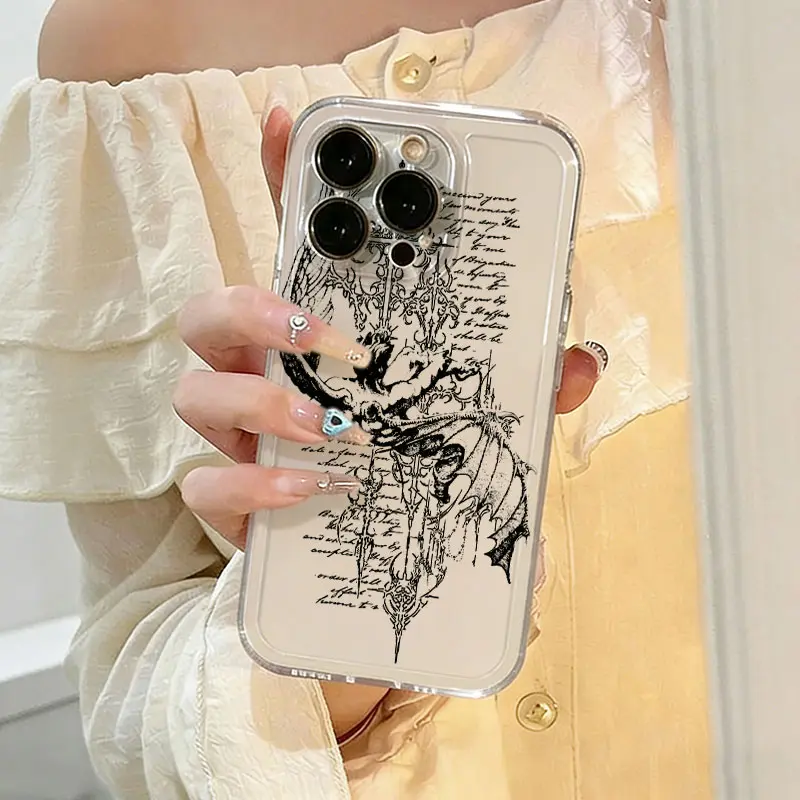 Black Gothic Cross Wing Shockproof TPU Silicone Phone Case - Vintage Mystical Aesthetic for iPhone 17,16,15,14,13,12,11 Plus Pro Max & Samsung Devices, Cool Unisex Gift