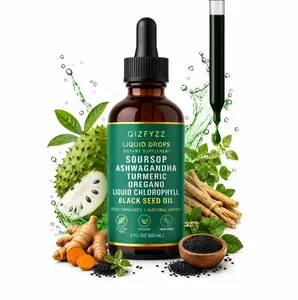 Soursop Bitters Liquid Drops 10-in-1, Soursop Leaf Extract with Moringa, Turmeric, Black Seed Oil, Oregano, Ashwagandha & Nori, Herbal Supplement Drops, Vegan, Non-GMO, 2 fl oz
