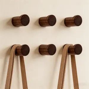 Natural Wood Wall Hooks - 6 Pack Minimalist Walnut Wooden Peg Knobs, Easy Wall Mount - Rustic & Modern Hanger for Hats, Coats, Towels, Bags, Purses, Jacket & Backpack