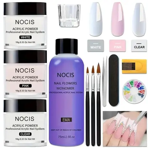 Professional Acrylic Nail Kit, Nail Extension Set, 1 Set of Acrylic Nail Powder and Liquid, Nail Brushes and Nail Art Tools for Beginners, Manicure Supplies for Home and Salon Use