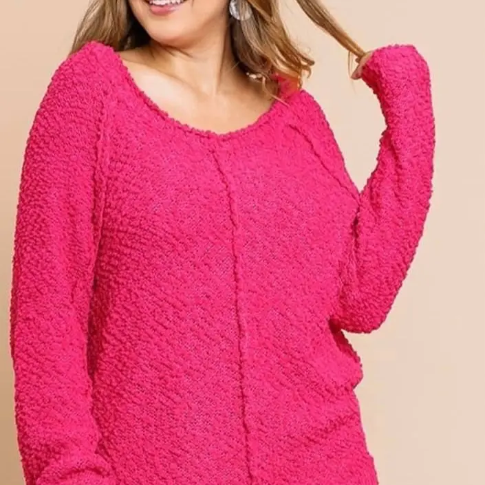UMGEE Pink Sweater - Women's Pullover with Ribbed Design and Comfortable Fit - Womenswear Tops