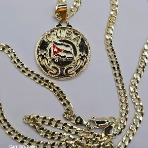 Cuba beautiful pendant with Cuban link chain gold-plated 24"inches