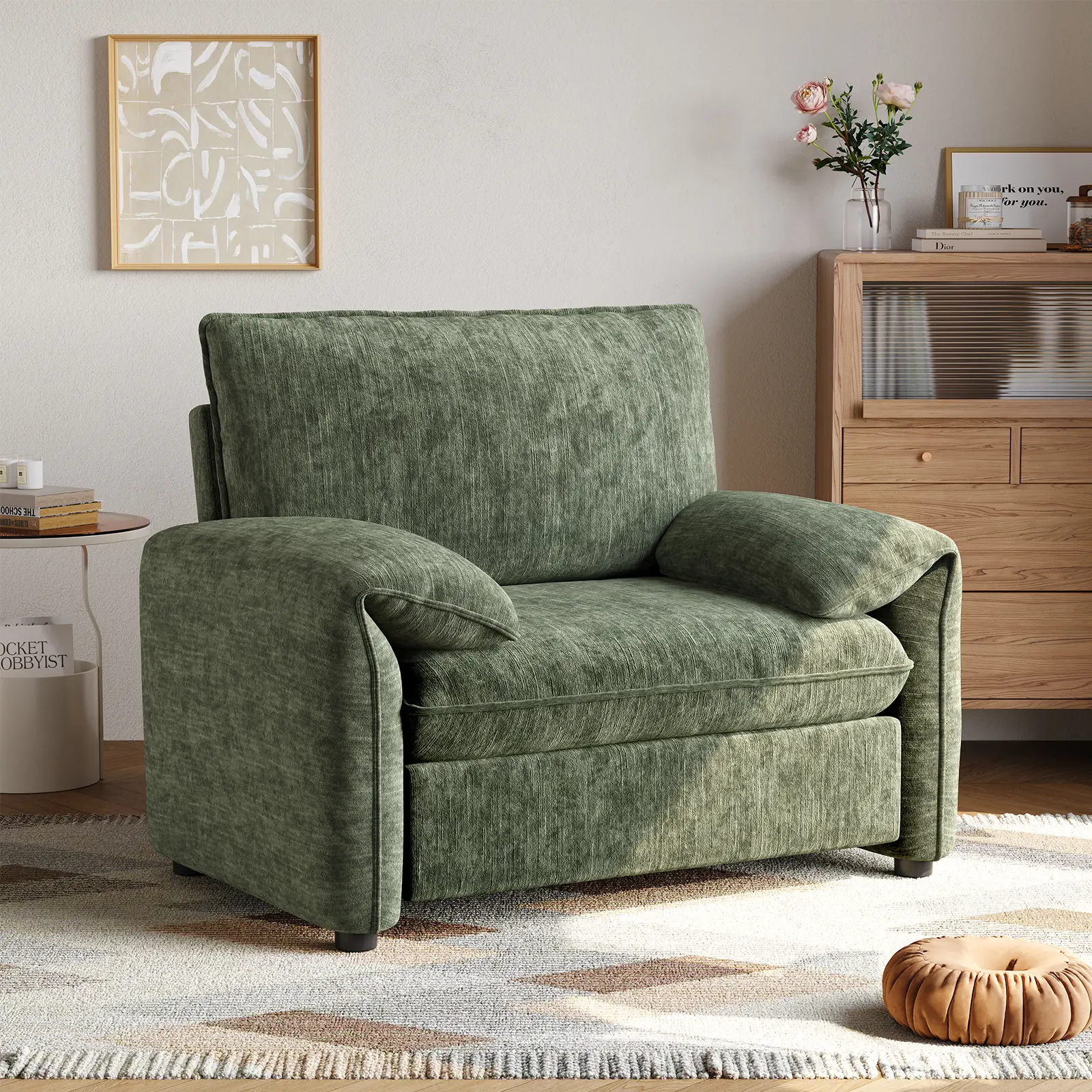 【SummerFinds】ONBRILL Oversized Accent Chair, 41 Inch Chenille Fabric Armchair, Comfy Single Sofa Chair with Padded Arms, Pocket Spring Cushion, Modern Reading Chair for Living Room, Bedroom Furniture SummerFinds