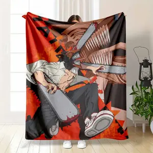 Action Anime Flannel Blanket Hero with Chainsaw Inspired Manga Print Soft and Cozy Lightweight Perfect for Sofa Bed Living Room Travel Home Decor Office Naps Anime Lover Gift Machine Washable Great for Cosplay Fans, Camping