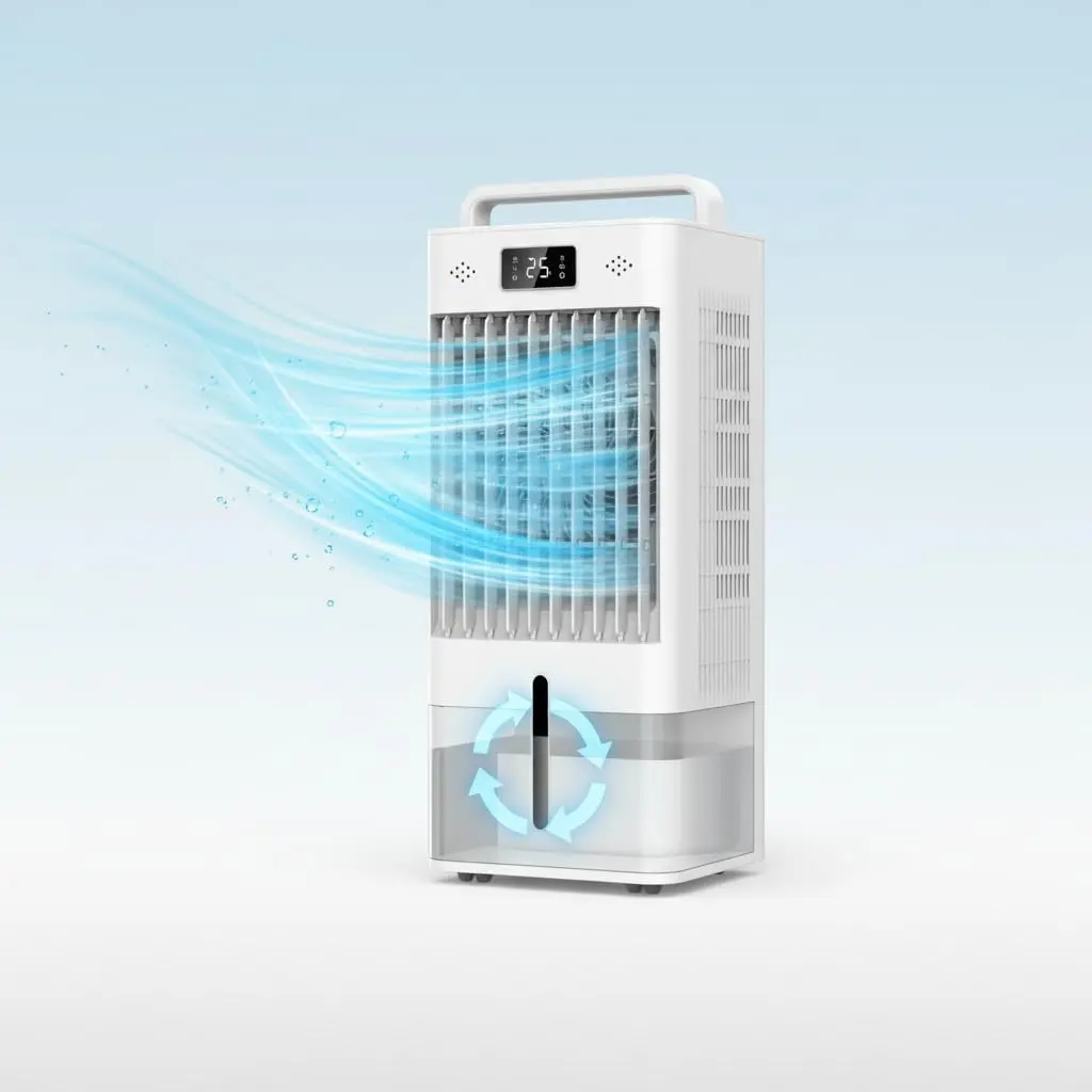 Garvee 3-in-1 Portable Evaporative Air Cooler & Conditioner Fan – 10L (2.6 Gal) Water Tank, 6 Speeds, 3 Modes, 12H Timer, 4 Ice Packs, 90° Oscillation, Remote, Capacitive Display, Casters, Home, Bedroom, Office, Camping, US Plug 120V 45W