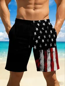 Men's Quick-Drying Swimming Trunks with Vibrant Red & Black Geometric 3D Print Design Casual Regular Fit for Beach Pool Gym & Outdoor Activities - Polyester, Menswear