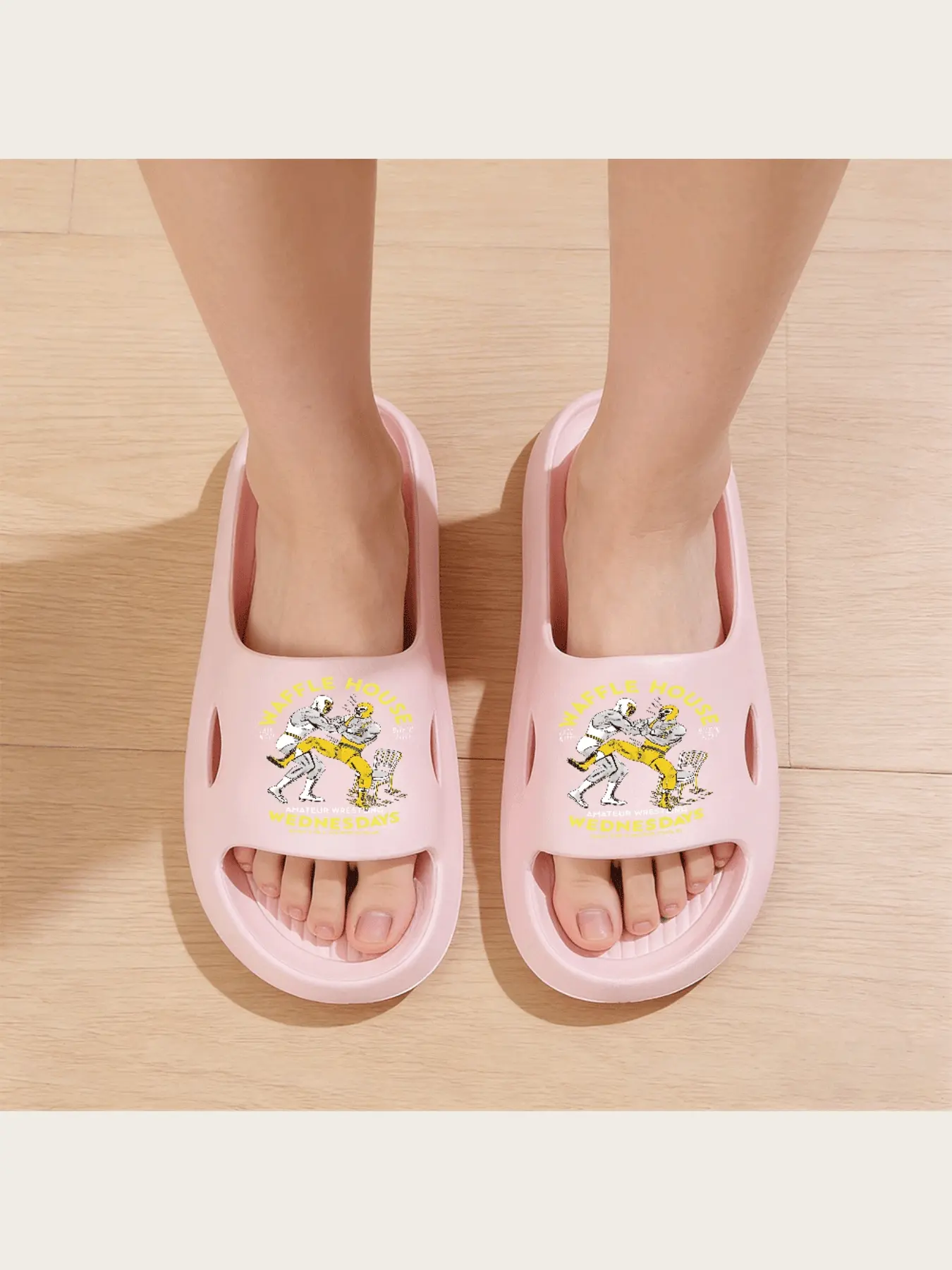 Waffle House Amateur Wrestling Wednesdays Late Night Bite N Fite Graphic Print Slippers Comfortable Indoor Outdoor Casual Shoes for Men Women