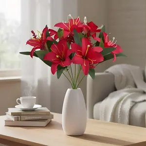 Artificial Lily Flower Decorative Piece, Room Decoration for Bedroom Aesthetic, Home Garden Wedding Accent, Single Item