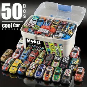 This 50-piece die-cast toy car set, Model car set, includes a storage box and a foldable play mat, the durable metal vehicles make an educational gift for children aged 3 and up