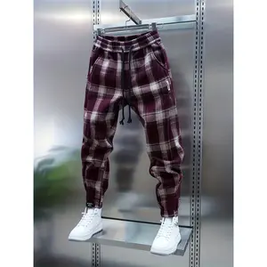 Men's Plaid Casual Pants Loose Fit Straight-Leg Trousers with Drawstring Waist Non-Stretch Fabric for Fall Winter Comfortable Stylish for Outdoor Activities Casual Attire and Outings Winter Clothing Classic Plaid