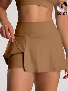 Women's Sporty Short Skirt Pants, Safety Pant & Skirt, Outdoor Tennis Yoga Skirt, All Seasons, Plain Pattern.