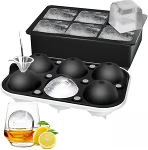 Ice Cube Trays (Set of 2), Sphere Ice Ball Maker with Lid & Large Square Ice Cube Maker for Whiskey, Cocktails and Homemade, Keep Drinks Chilled Black