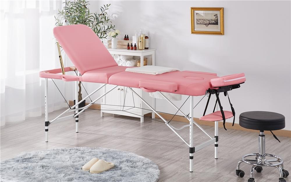 Yaheetech Massage Table Portable Salon Bed with Metal Legs Adjustable Aluminium 3 Fold Spa Table with Hand Pallet