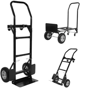 2 in 1 Convertible Hand Truck and Cart, Utility Dolly Platform Cart with Telescoping Handle 4 Wheels, 220 LB Heavy Duty Hand Cart for Luggage, Travel, Moving, Shopping, Office Use - Black