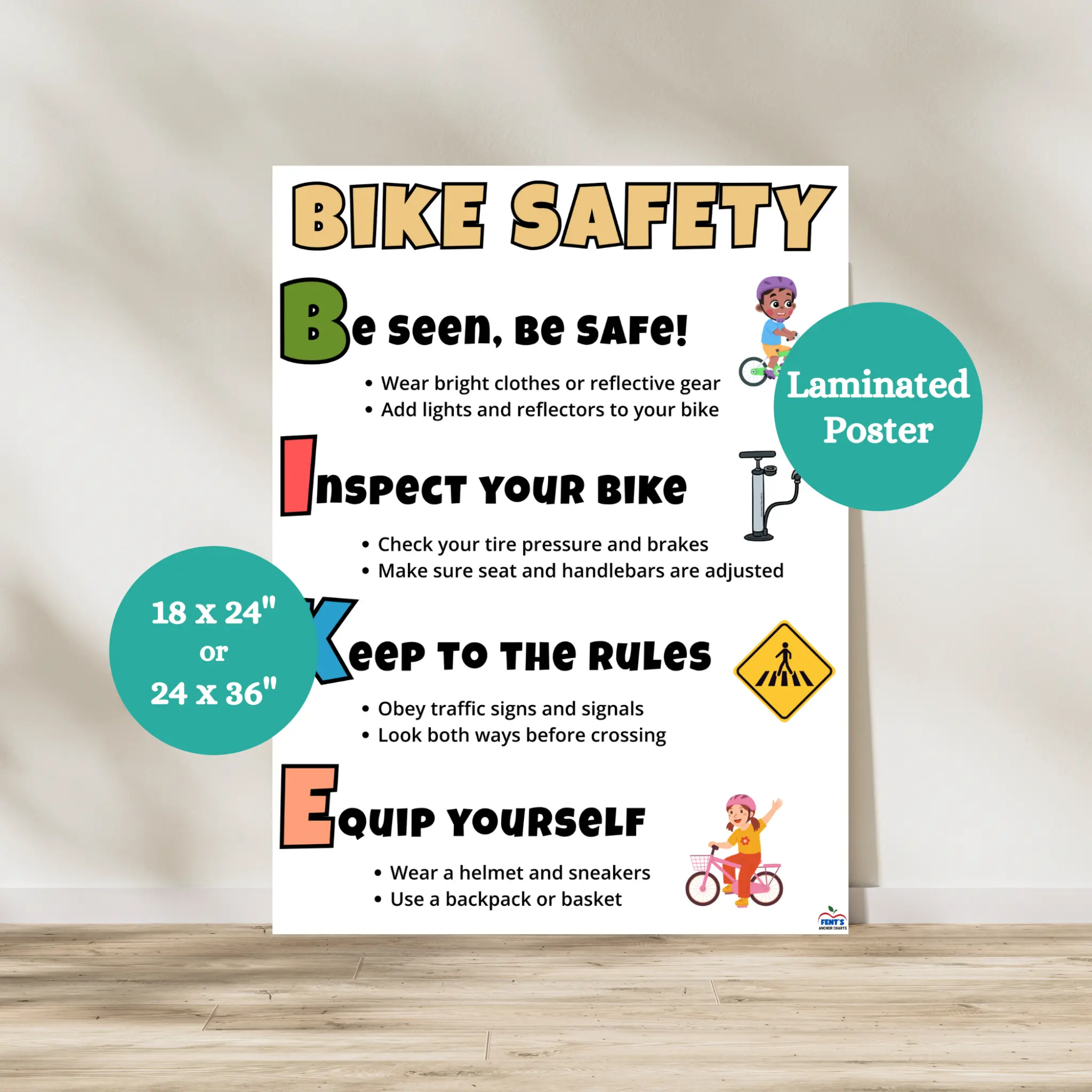Bike Safety Poster | Laminated Bike Safety Chart | Physical Education Safety | Wear a Helmet | Health Education Classroom Decor