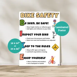 Bike Safety Poster | Laminated Bike Safety Chart | Physical Education Safety | Wear a Helmet | Health Education Classroom Decor