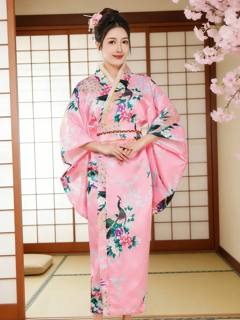 chinese dress ladies Satin Kimono | Custom Embroidered Maxi dress main image 1