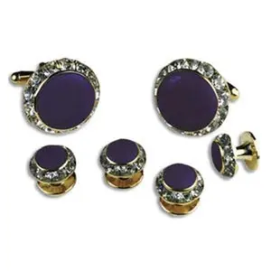 Crystal Cufflinks and Studs with Purple Center