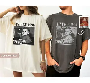 Personalised Vintage Photo And Year Shirt, Custom Picture Birthday Shirt, 30th Birthday Gift, 40th Birthday Gift, Retro 30th Birthday Shirt