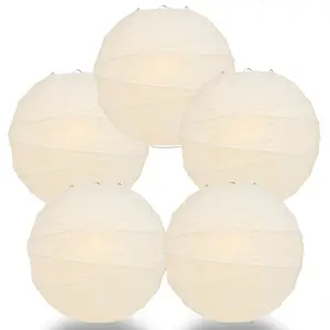 5-Pack 8 Inch Ivory Free-Style Ribbing Round Paper Lantern