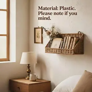 1pc Rustic Wall-Mounted Basket with Hooks - Woven Rattan Storage Hamper Suitable for Bathroom, Kitchen, Bedroom & Living Room - Retro Organizer for Skincare, Toiletries, Decorative Basket, Shelf Baskets Flower Design Vintage Home Decor