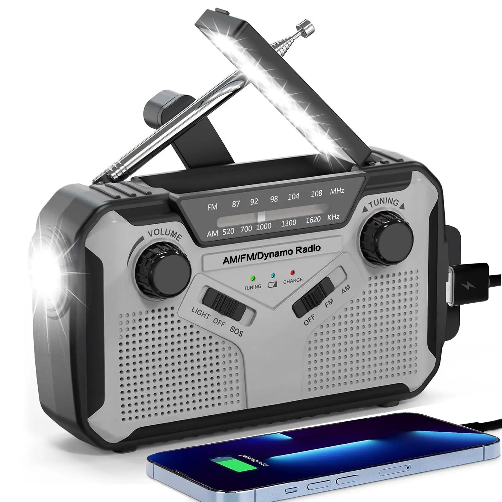 Multi-Function Survival Gear AM/FM Portable Solar Hand Crank Radio with 2500mAh Power Bank, Super Bright LED Flashlight SOS Alarm Reading Light, Essential Emergency Outdoor Equipment for Camping Hiking Travel Safety