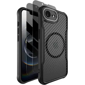 for iPhone 16E Case, Compatible with MagSafe, with Privacy Screen Protector X2, [Camera Protection] [15ft Drop Protection] Slim & Light Magnetic Case for iPhone 16 E (2025), Black