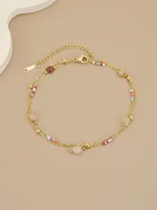 Elegant Colorful Beaded Two-Layer Stainless Steel Beach Anklet, Stylish Foot Jewelry for Women, Dainty Layered Anklet
