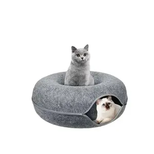 Large Cat Cave for Indoor Cats, Cat Donut Cat Tunnel Bed, Scratch Resistant Cat