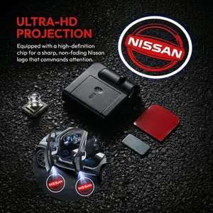 2-piece set, car door modification and upgrade welcome lights, integrated projection lights, Led ambient light, for atmosphere, no-damage installation, stick and use, suitable for GTR, 370Z, Sentra, Altima, Maxima, Murano, enhance car grade