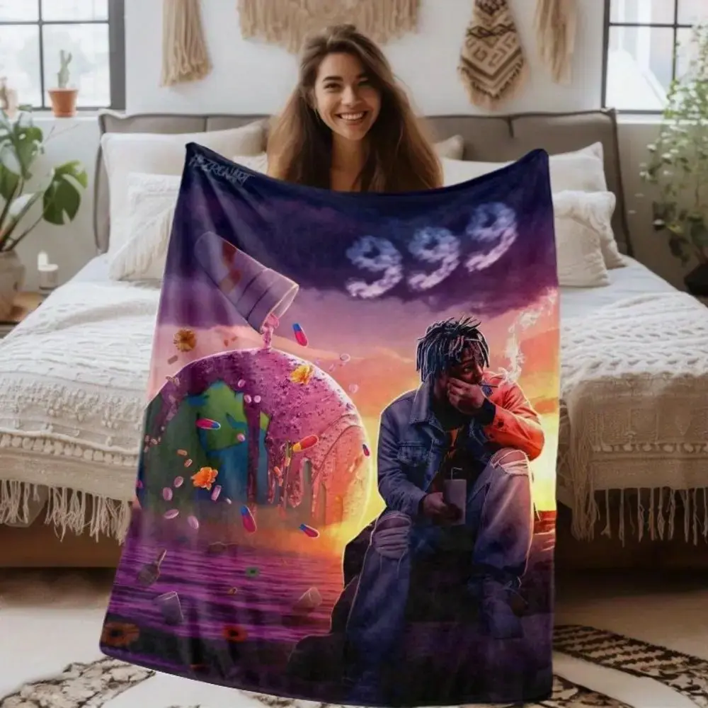 Music-Themed Hip Hop Pattern Digital Print Flannel Blanket - Oversized Plush Bedding Throw, Cozy Room Vibes, All-Season Modern Design, Machine Washable, Ideal for Bed, Sofa, Travel Gifting