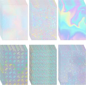 30 count 6 Styles Holographic Laminate Sheets Transparent Holographic Overlay Paper Vinyl Overlay Clear Adhesive Laminated Film Glossy Craft Sheet for Stickers, A4 Size, 8.3 x 11.7 Inches