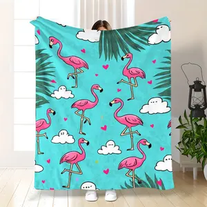 French Style Flamingo & Cloud Throw Blanket - UltraSoft Hypoallergenic French Flannel Bedspread Suitable for Sofa, Bed, Camping - Lightweight - Cozy Bedding Gift for,,, Decor with Flamingo Pattern Single Sided Printing Wash Men's T-shir Gift