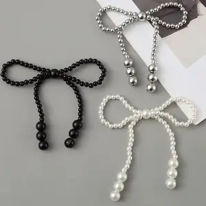 5 pcs Pearl Bows for Bouquets - Black/ Silver Pearl Bows for Decorative Bouquets