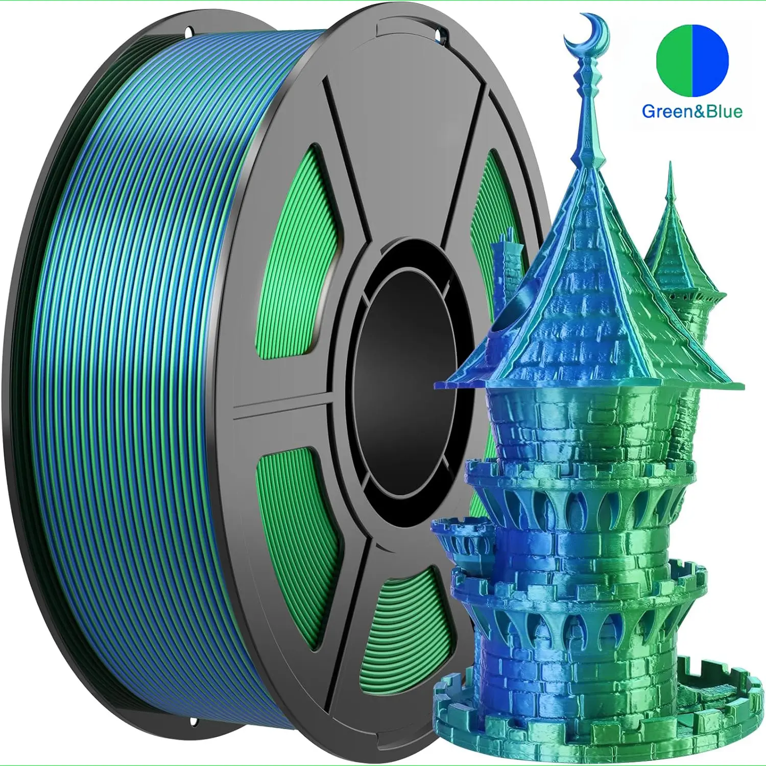 Silk Dual Color PLA Filament 3D Printer 1.75mm +/- 0.03mm, Bicolor Filament Two Tone PLA 250g(0.55lbs) , 3D Printing Filament Fits for Most FDM 3D Printers, Blue & Green, Rose Red & Blue, Blue & Purple