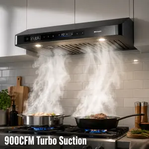 30 Inch Black Under Cabinet Range Hood 900 CFM Stainless Steel Kitchen Vent Hood, Voice Gesture Touch 3-in-1 Smart Control, 4-Speed Ducted Fan, Low Noise, Washable Filters