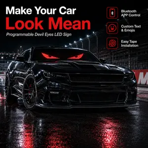 “Demon Eye” LED lights for the car windshield, Bluetooth app programmable control, LED pixel display screen, supports custom text and preset animations, USB-powered car decoration accessory, party outfit accessories