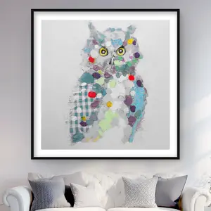 Begin Home Decor C1FM4848K90RRY 48 x 48 in. Textured Abstract Owl - Turquoise Framed Print Wall Art for Kids Room