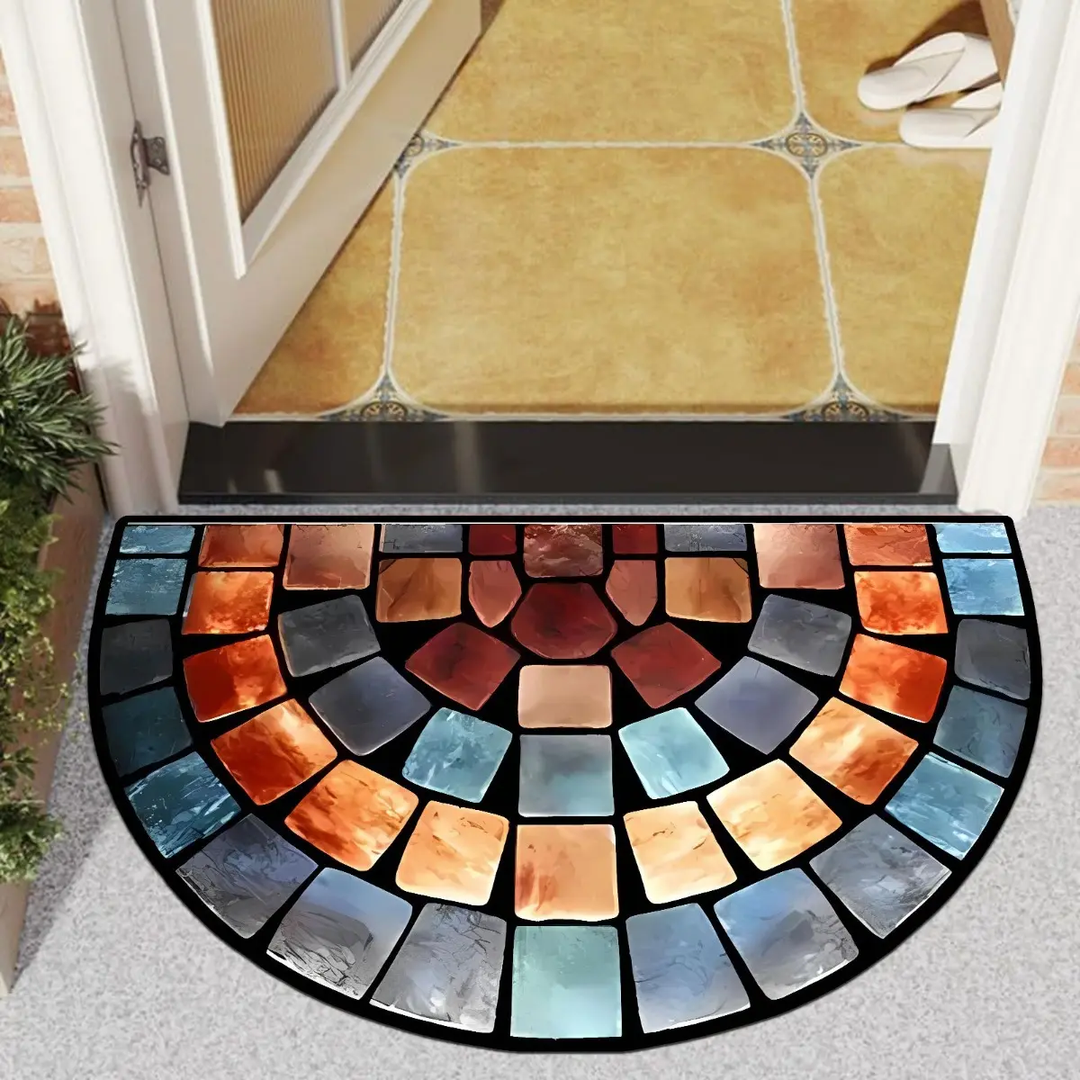Entrance Door Mat Large Entry Way Doormat Front Door Rugs Outdoors Heavy Duty Welcome Mat Non Slip Rubber Back Low Profile for Garage, Patio, High Traffic Area, Semicircle