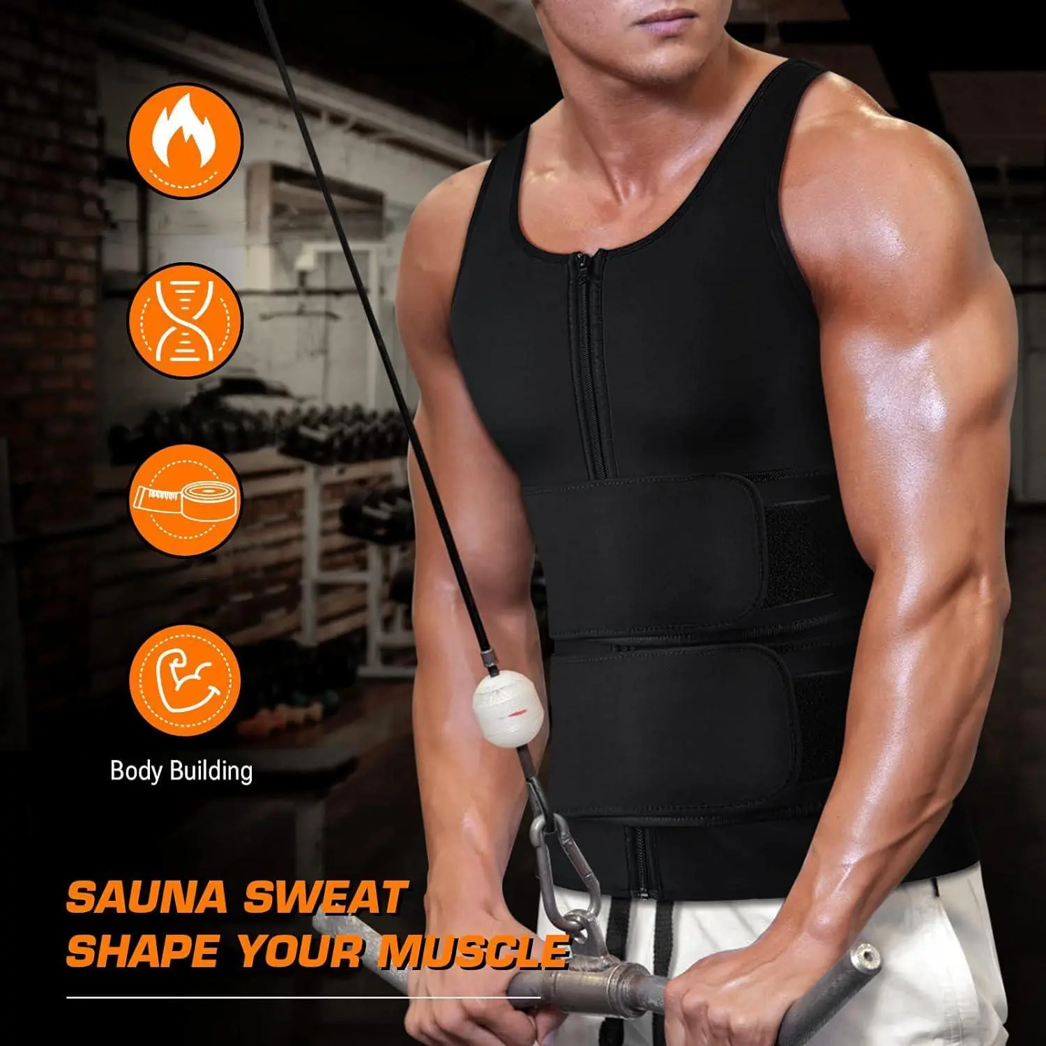 Gilet de fitness - Ceinture Abdominale Minceur - Noir - Pour homme - Perte de poids - Sauna