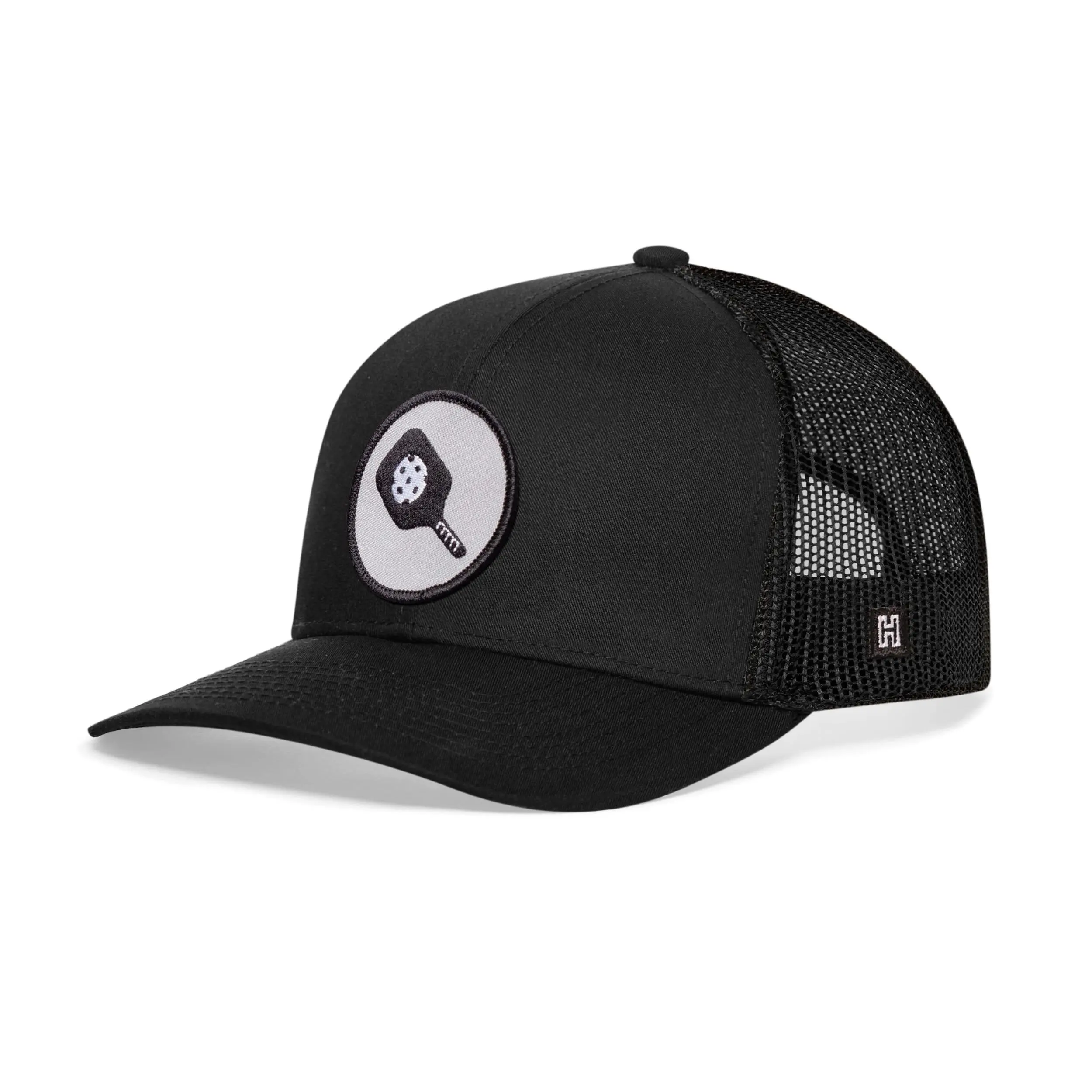 Pickleball Trucker Hat  |  Black Ball And Paddle Snapback